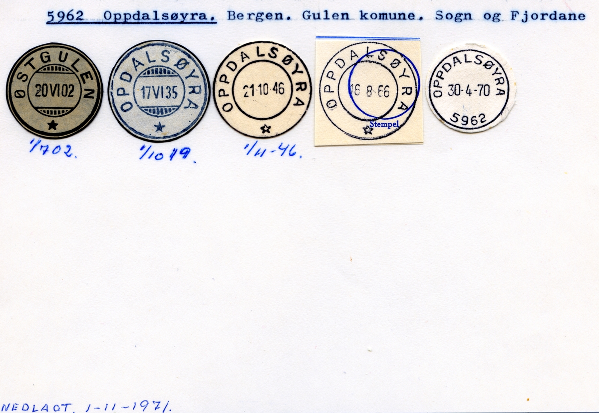 Stempelkatalog 5962 Oppdalsøyra, Gulen kommune, Sogn og Fjordane