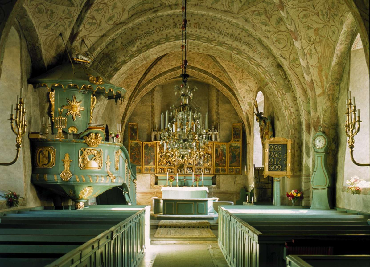 Interiör i Villberga kyrka, Villberga socken, Uppland 1972