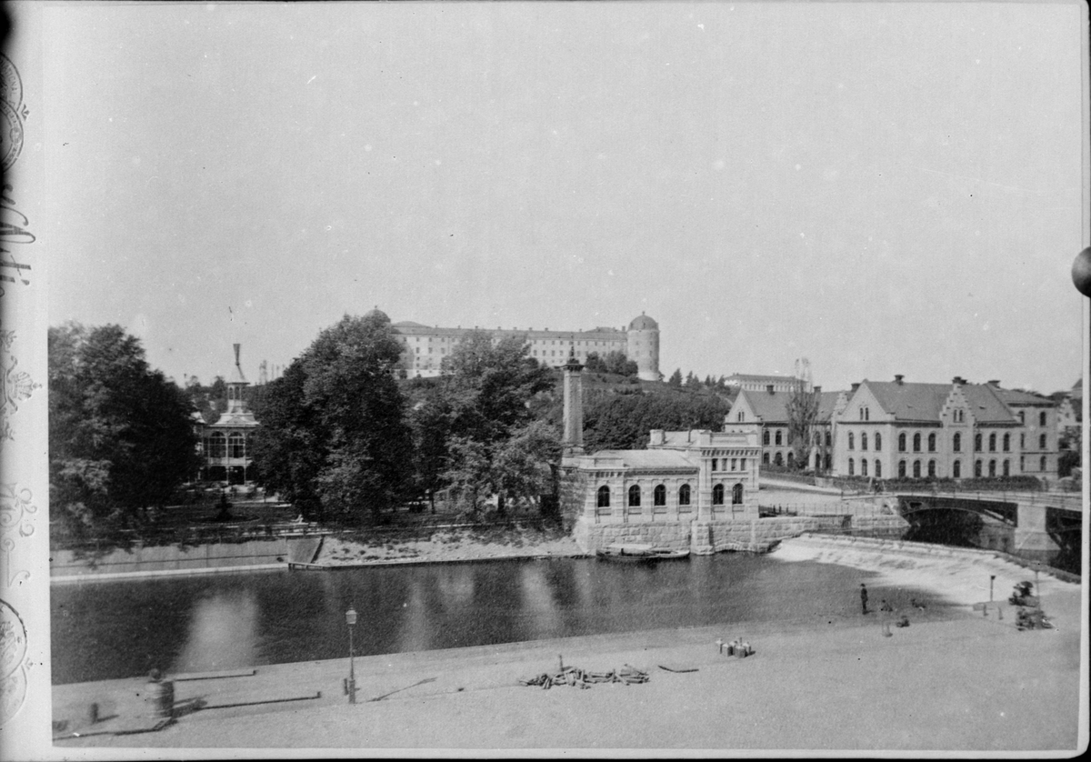 Reprofotografi - hamnen, vy från öster mot Pumphuset och restaurang Flustret, Fjärdingen, Uppsala före 1901