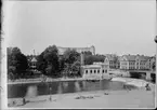 Reprofotografi - hamnen, vy från öster mot Pumphuset  och restaurang Flustret, Fjärdingen, Uppsala före 1901