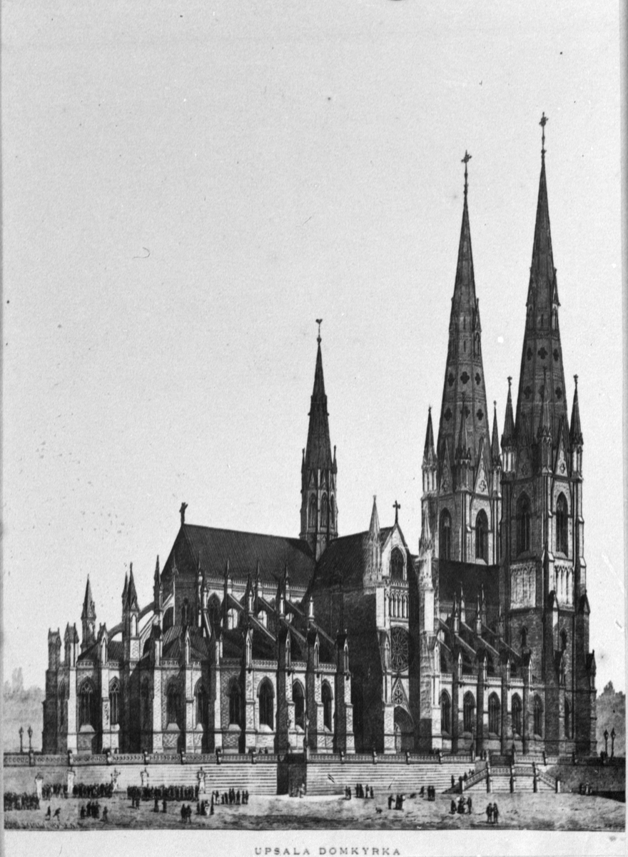 Reproduktion - litografi, Uppsala domkyrka 1893