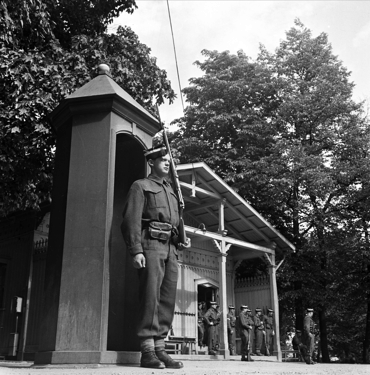 Högvakt vid Kongelige Slottet i Oslo, Norge 1947