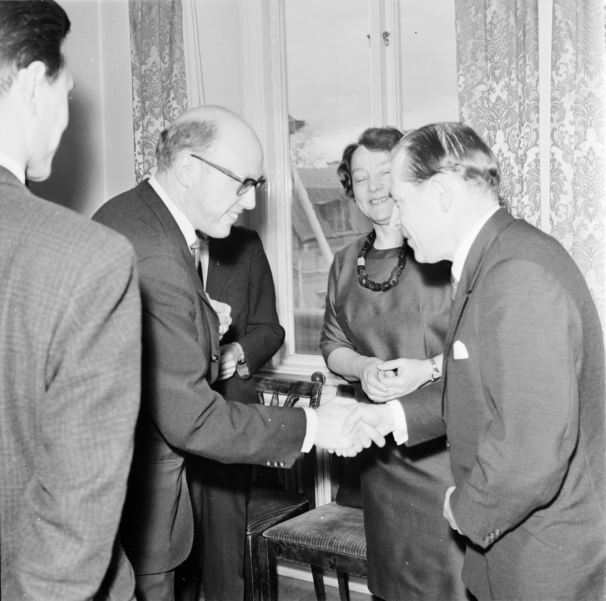 Orphei drängar - Alfvénstipendiat Erik Bergman med maka samt OD:s ordförande Karl-Johan Öbrink, Uppsala april 1965