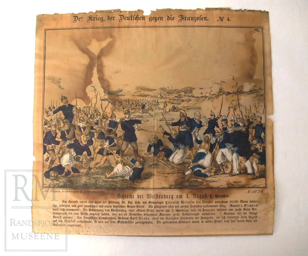 Slaget ved Weissenburg. Infanteriet fra de to hærer møtes.