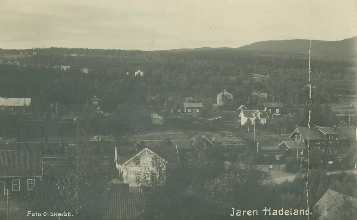 Parti fra Jaren sett fra vest, Jaren jernbanestasjon i høyre hjørne. 