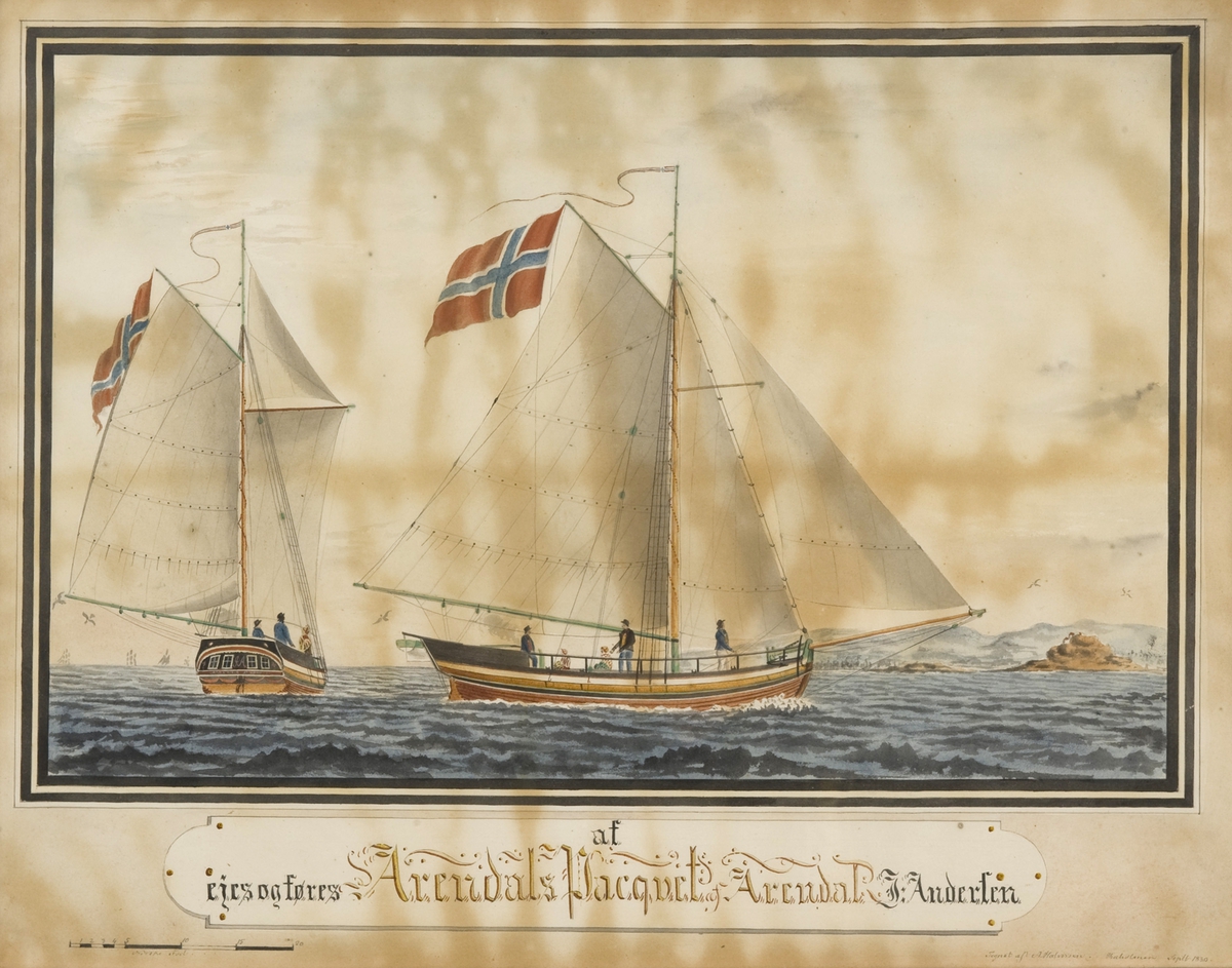 Jakt 'Arendals Paquet' av Arendal. Rent norsk flagg
