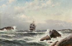 Skip i opprørt sjø [Oljemaleri]