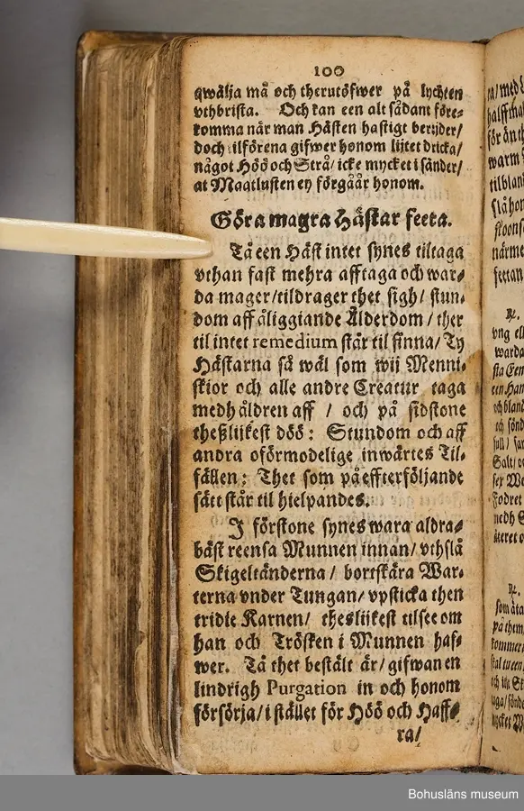 Originalupplaga tryckt i Stockholm 1647 hos Heinrich Keyser.
12:o., duodecimoformat,  (8), 258, (8) sidor. Nött helskinnsband. Oläslig namnteckning på pärmsidans insida tillsammans med täta anteckningar och årtalen 1659. Inlagan hårt skuren. Originalupplagans utvikbara plascher saknas.

Sammanbunden med Mårten Behms ( även Martin Böhme) (1559-1636) bok "Een ny och ganska nyttigh Läkiarebook om Häste Läkedomar" som är den andra på svenska tryckta boken om hästvård- och skötsel, utgiven 1648 i Stockholm hos samma tryckare. Behms bok ligger först i inbindningen.