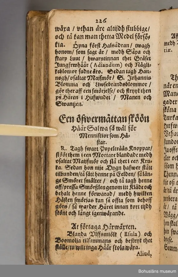 Originalupplaga tryckt i Stockholm 1647 hos Heinrich Keyser.
12:o., duodecimoformat,  (8), 258, (8) sidor. Nött helskinnsband. Oläslig namnteckning på pärmsidans insida tillsammans med täta anteckningar och årtalen 1659. Inlagan hårt skuren. Originalupplagans utvikbara plascher saknas.

Sammanbunden med Mårten Behms ( även Martin Böhme) (1559-1636) bok "Een ny och ganska nyttigh Läkiarebook om Häste Läkedomar" som är den andra på svenska tryckta boken om hästvård- och skötsel, utgiven 1648 i Stockholm hos samma tryckare. Behms bok ligger först i inbindningen.