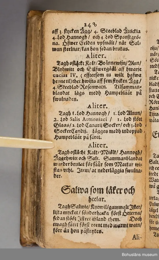 Originalupplaga tryckt i Stockholm 1647 hos Heinrich Keyser.
12:o., duodecimoformat,  (8), 258, (8) sidor. Nött helskinnsband. Oläslig namnteckning på pärmsidans insida tillsammans med täta anteckningar och årtalen 1659. Inlagan hårt skuren. Originalupplagans utvikbara plascher saknas.

Sammanbunden med Mårten Behms ( även Martin Böhme) (1559-1636) bok "Een ny och ganska nyttigh Läkiarebook om Häste Läkedomar" som är den andra på svenska tryckta boken om hästvård- och skötsel, utgiven 1648 i Stockholm hos samma tryckare. Behms bok ligger först i inbindningen.