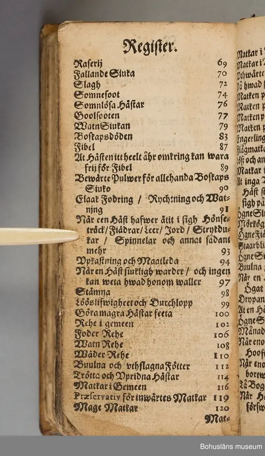 Originalupplaga tryckt i Stockholm 1647 hos Heinrich Keyser.
12:o., duodecimoformat,  (8), 258, (8) sidor. Nött helskinnsband. Oläslig namnteckning på pärmsidans insida tillsammans med täta anteckningar och årtalen 1659. Inlagan hårt skuren. Originalupplagans utvikbara plascher saknas.

Sammanbunden med Mårten Behms ( även Martin Böhme) (1559-1636) bok "Een ny och ganska nyttigh Läkiarebook om Häste Läkedomar" som är den andra på svenska tryckta boken om hästvård- och skötsel, utgiven 1648 i Stockholm hos samma tryckare. Behms bok ligger först i inbindningen.