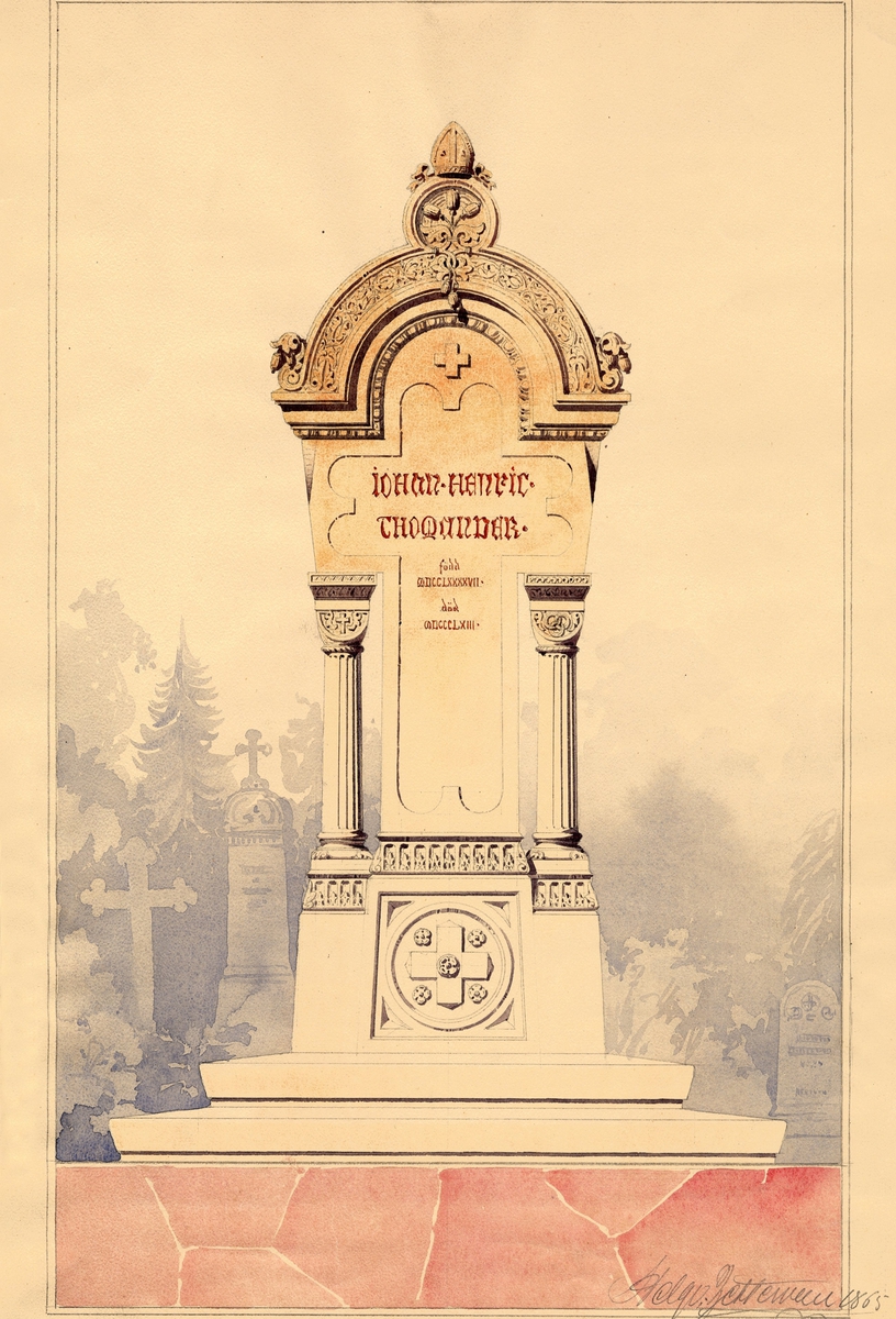 Gravsten för biskop Johan Henrik Thomanders familjegrav
Illustration av gravsten