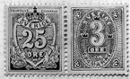 Frimärksförlaga till frimärket Ringtyp 1872 -  . Valör 25 öre, resp. 3 öre.