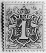 Frimärksförlaga till frimärket Ringtyp 1872 -  . Frimärksförslag i blyerts och akvarell. Valör 1 öre.