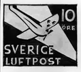 Ej realiserade förslag till frimärke Nattpostflyg, utgivet 9/5 1930.  Konstnär: Einar Forseth. Valör 10 öre.