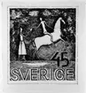 Nya frimärkstyper 1951. Konstnär: Lars Wellton. Ej realiserade förslag i tusch. Förslag. Motto: Omnibus alternativ I.
Valör 45 öre.