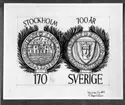 Ej realiserade förslag till frimärket Stockholm 700 år, utgivet 17/6 1953. Konstnär: R Engströmer. Valör 1:70 kr.