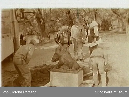 Skulptur "Sittande vildsvin" vid Bolagsbyrån.