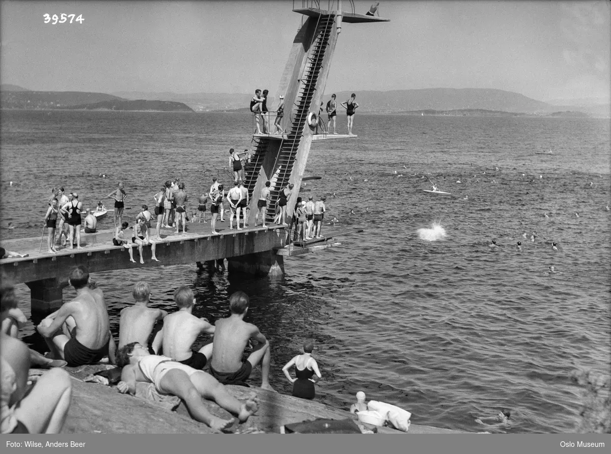 badestrand, mennesker, badeliv, solbad, stupetårn