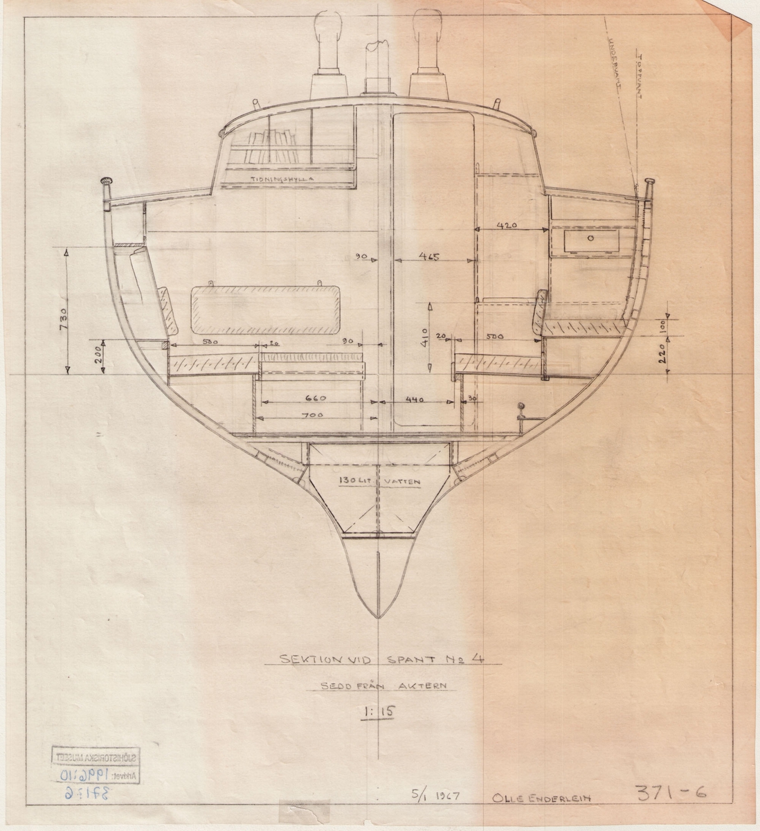 Auxiliary ketch.

sektioner, inredning med detaljer