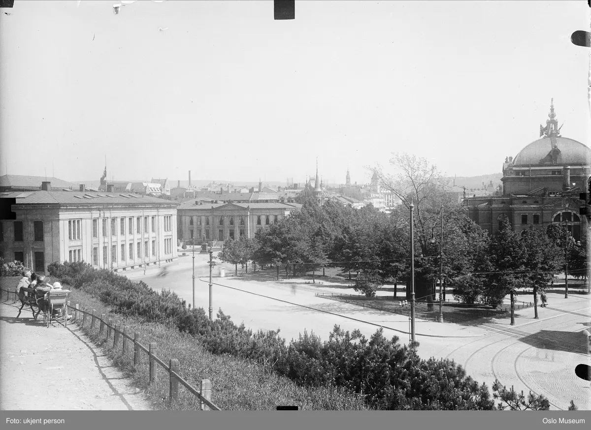 utsikt, park, benk, mennesker, Universitetet, Nationaltheatret, snø