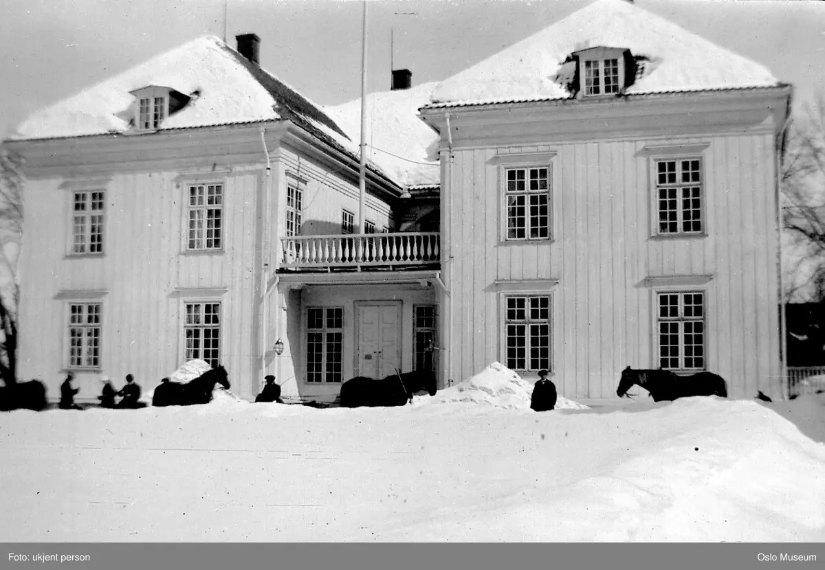 Eidsvoldsbygningen, snø, hester