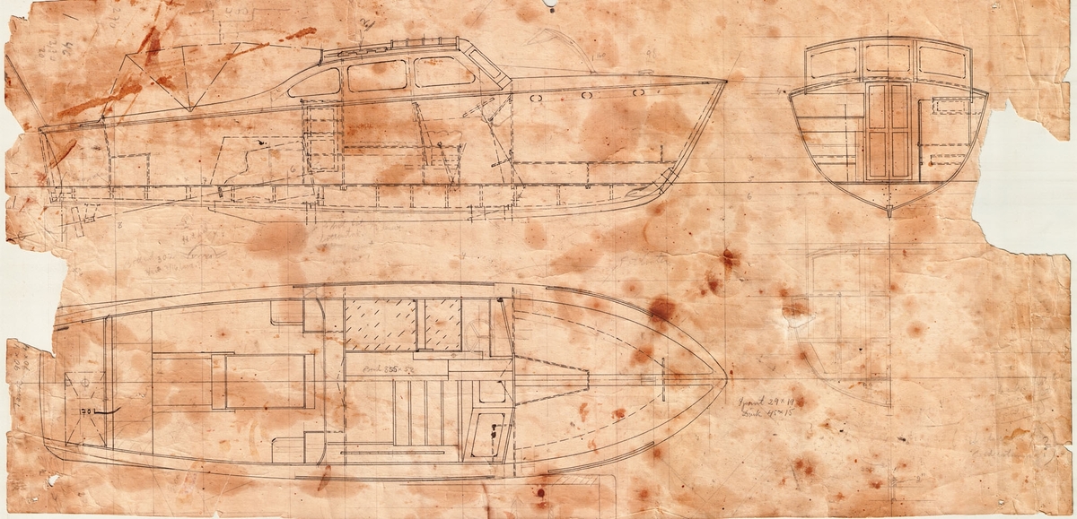 Inredningsritning i plan, profil och sektion.