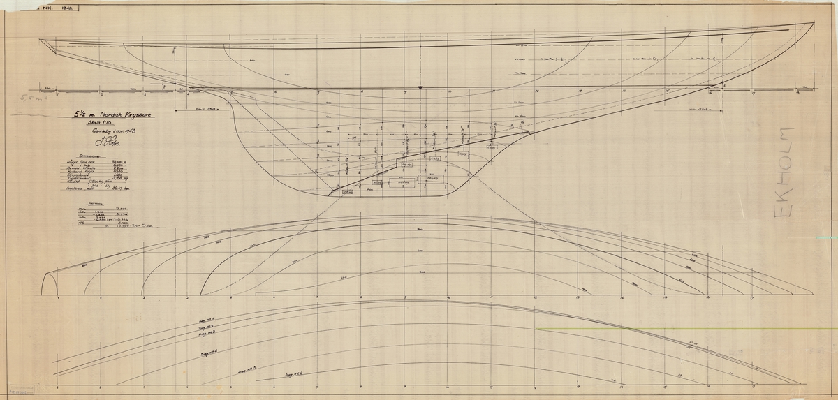 5,5 meters nordisk kryssare.
Linjeritning