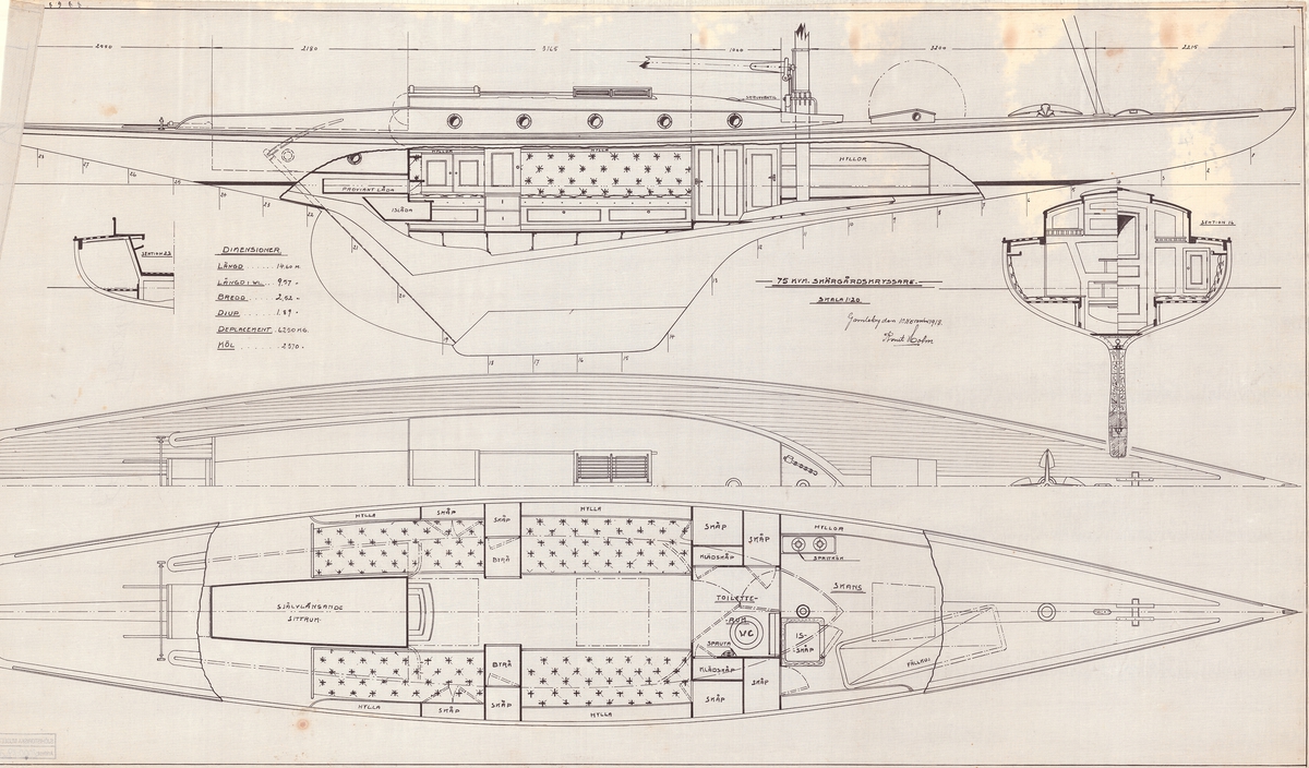 Inredningsritning i plan, profil och sektion