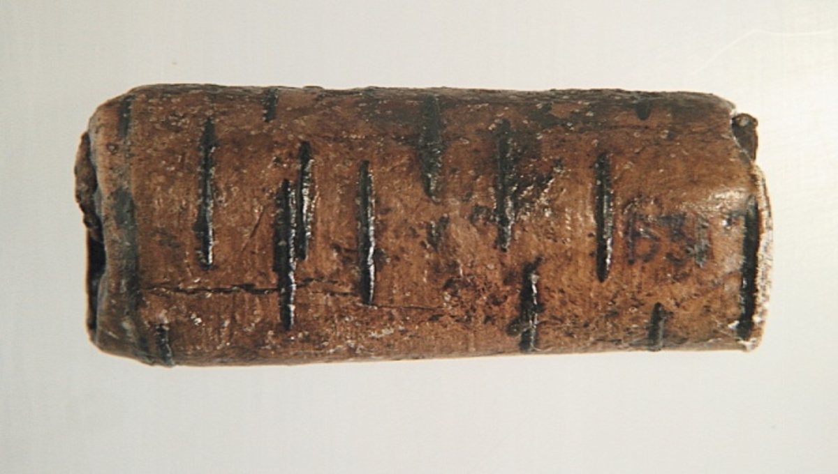 Ett flöte av näver. Flötet har formen av en rulle. I flötets mitt finns ett ca 10 mm brett hål som lötper genom rullen. Flötet är välbevarat.