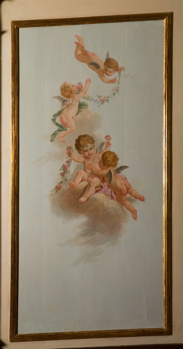 Panneau av Despréz, insatt i Amphions kajuta. Amoriner med blomster föreställande "Jorden".
Tillhört Amphion. Från Modellkammaren i Stockholm. 1907