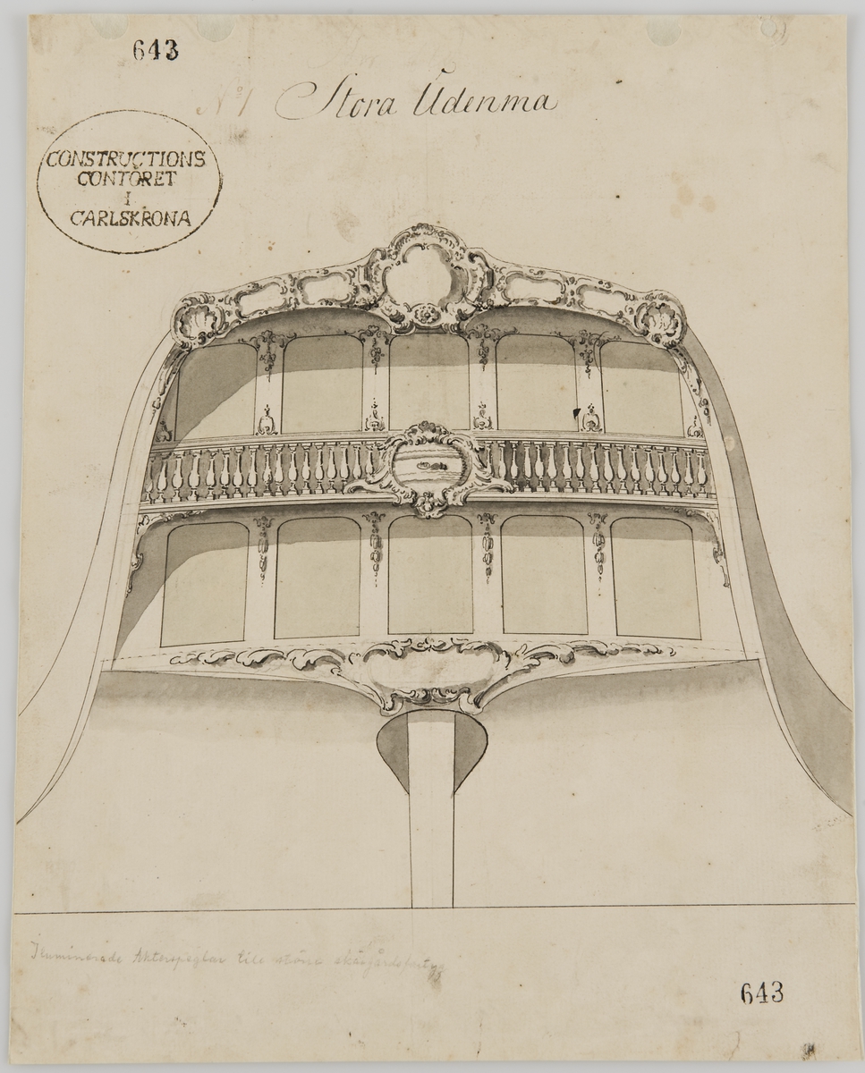 Utkast till akterspegel på Stora Udenma.