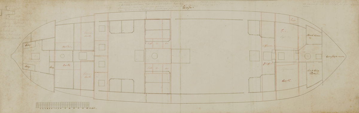 Inredningsritning, däcksplan till 60-kanonersskeppet WASA.