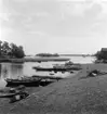 Småland. Kalmar län, Stranda härad, Ålems socken, Pataholm. Hamnen med småbåtar liggande i sina kåsar.