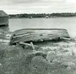 Roddbåt (skötbåt) med naturvuxna vinningar. Aktern kuperad för att bereda plats för utombordsmotor.