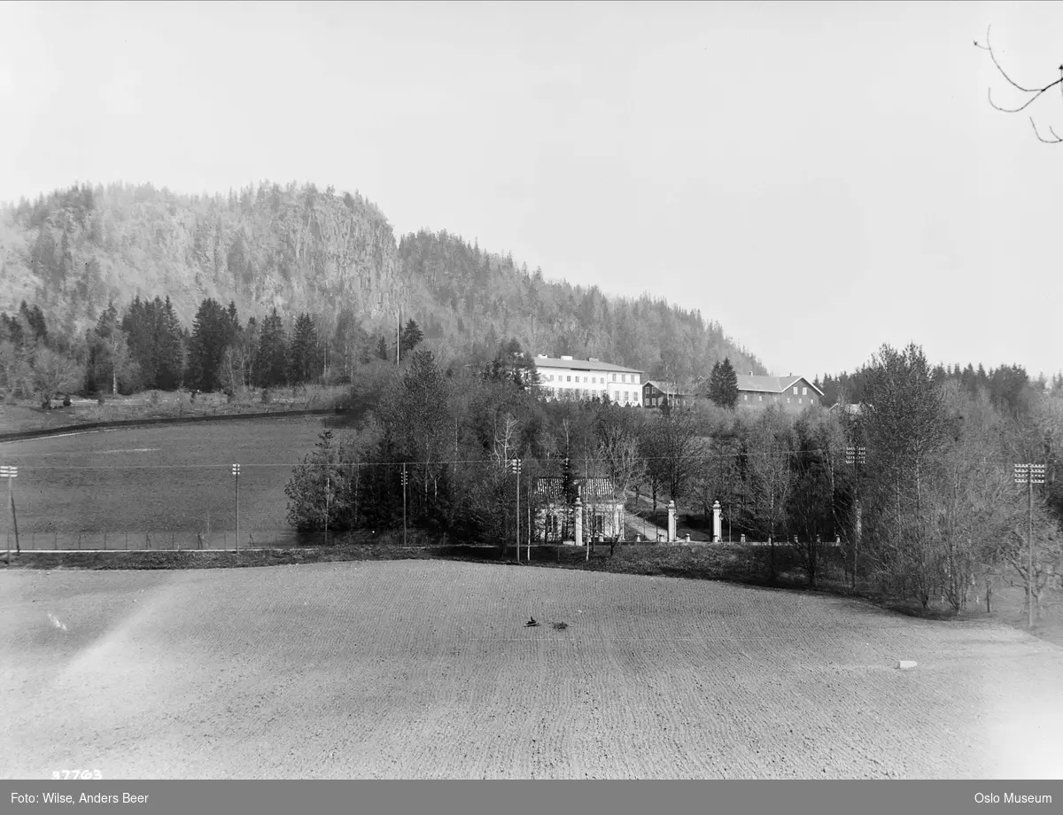 kulturlandskap, port, portstue, Skaugum gård, bolighus, driftsbygning, ås, skog