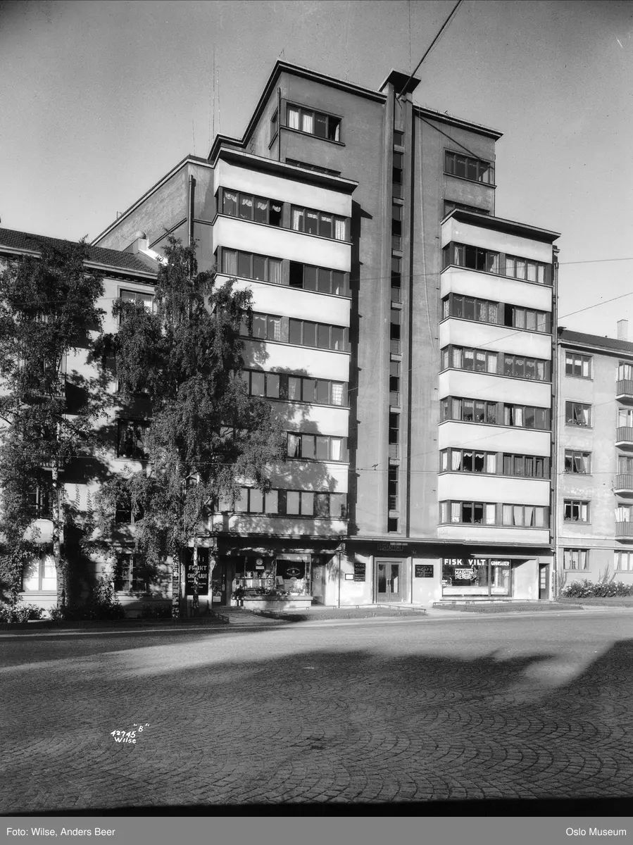 bygård, gate, forretninger