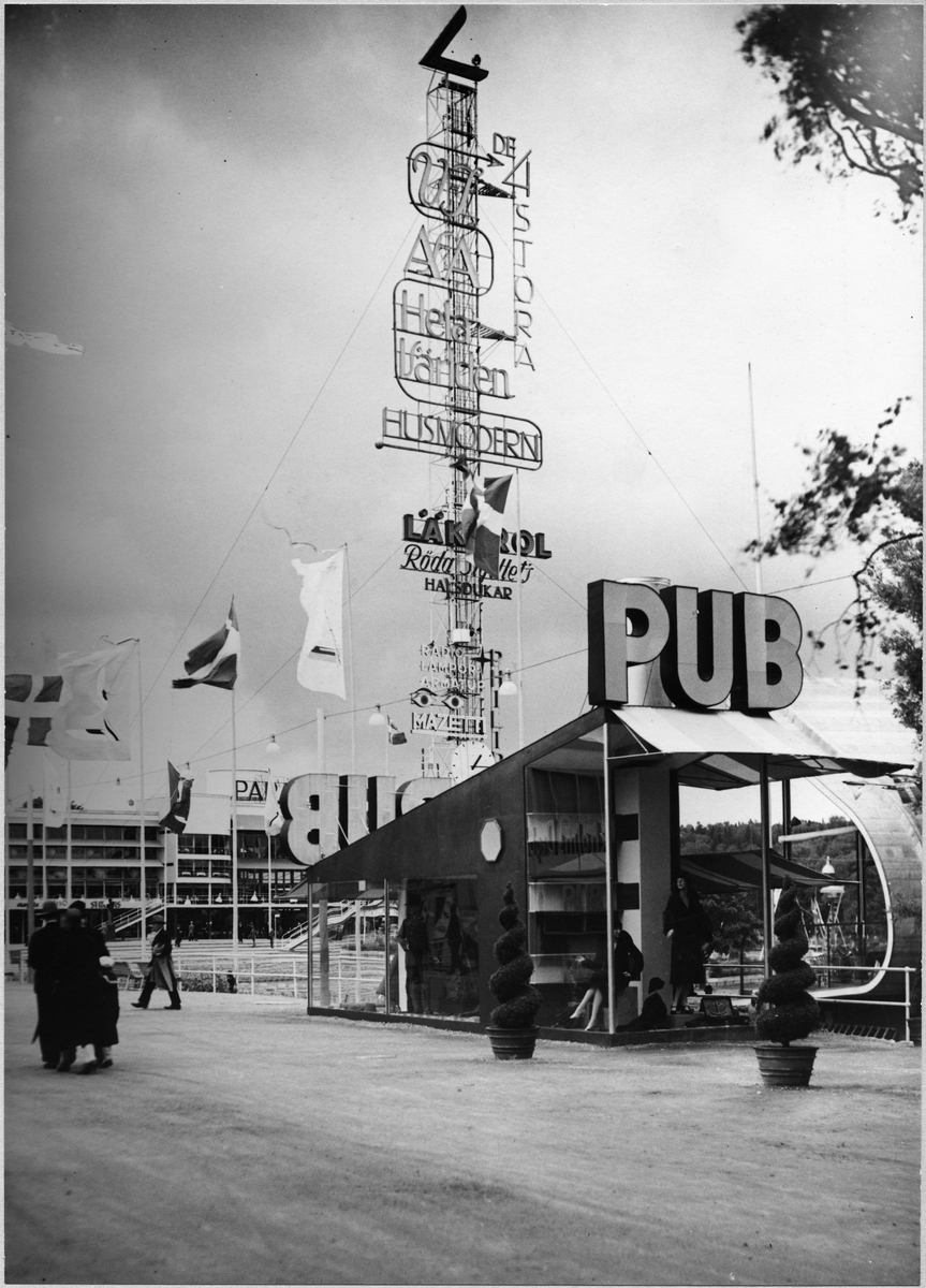 Stockholmsutställningen 1930.
PUB-paviljongen och masten.