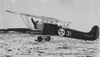 Flygplan S 6 märkt med nummer 31 på ett flygfält på F 3 Östgöta flygflottilj, vintertid.