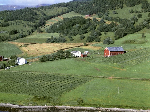 Flyfoto av Røkenes gård.