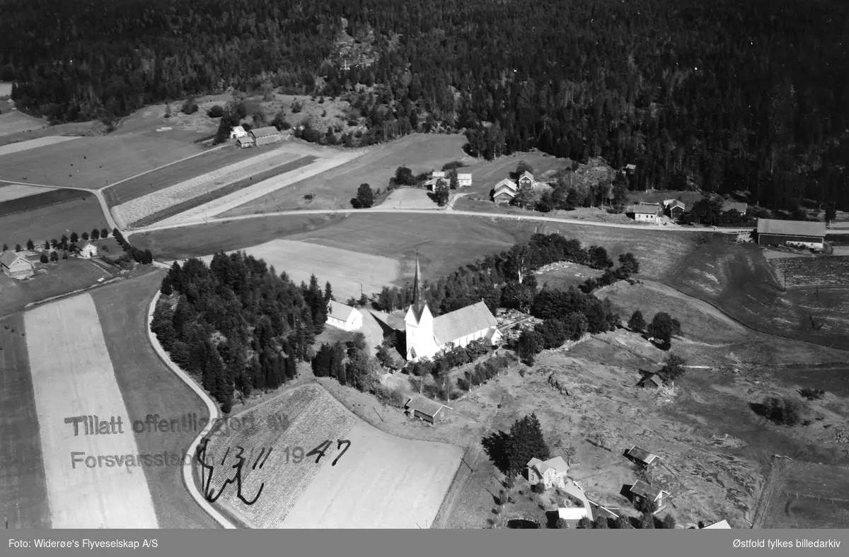 Oversitksbilde fra Hærland kirke i Eidsberg  1947.