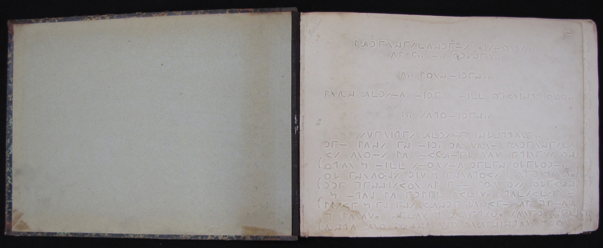 Ingår i en samling med religiösa skrifter för blinda.
 

Bibel med blindskrift, tryckt vid Kungliga Blindinstitutet i Stockholm 1885. Från att i slutet av 1700-talet ha tryckt skrifter för blinda med upphöjda vanliga bokstäver, utvecklades i början av 1800-talet olika typer av särskild blindskrift i form av punkter eller andra symboler.
 

Denna del av bibeln är tryckt med Moons system - en skrift med symboler utvecklade
 av den brittiske blindpedagogen William Moon (1818-1894)
 

I Sverige infördes obligatorisk undervisning för blinda år 1894.
 

Gåva av Lena Abrahamsson Lindskog, Vänersborg.