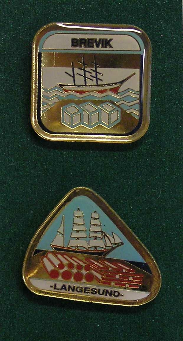 Skien = helleristning, Porsgrunn = porselsfabrikken, Brevik = skarpseilerne, Langesund = utskipningshavn, Kragerø = skipsbyggerverftene og Portør = kompassrosa