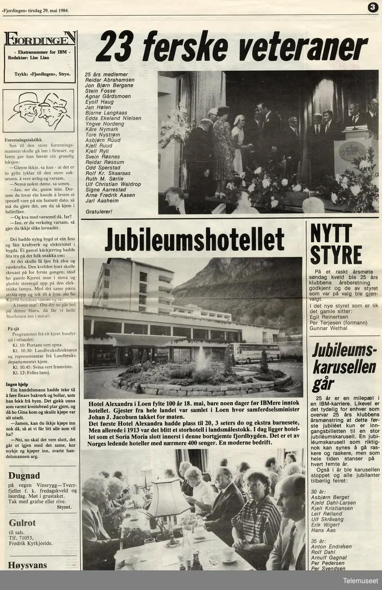 IBM - veteraner i Loen 1984 - 25 års klubb - avisutklipp