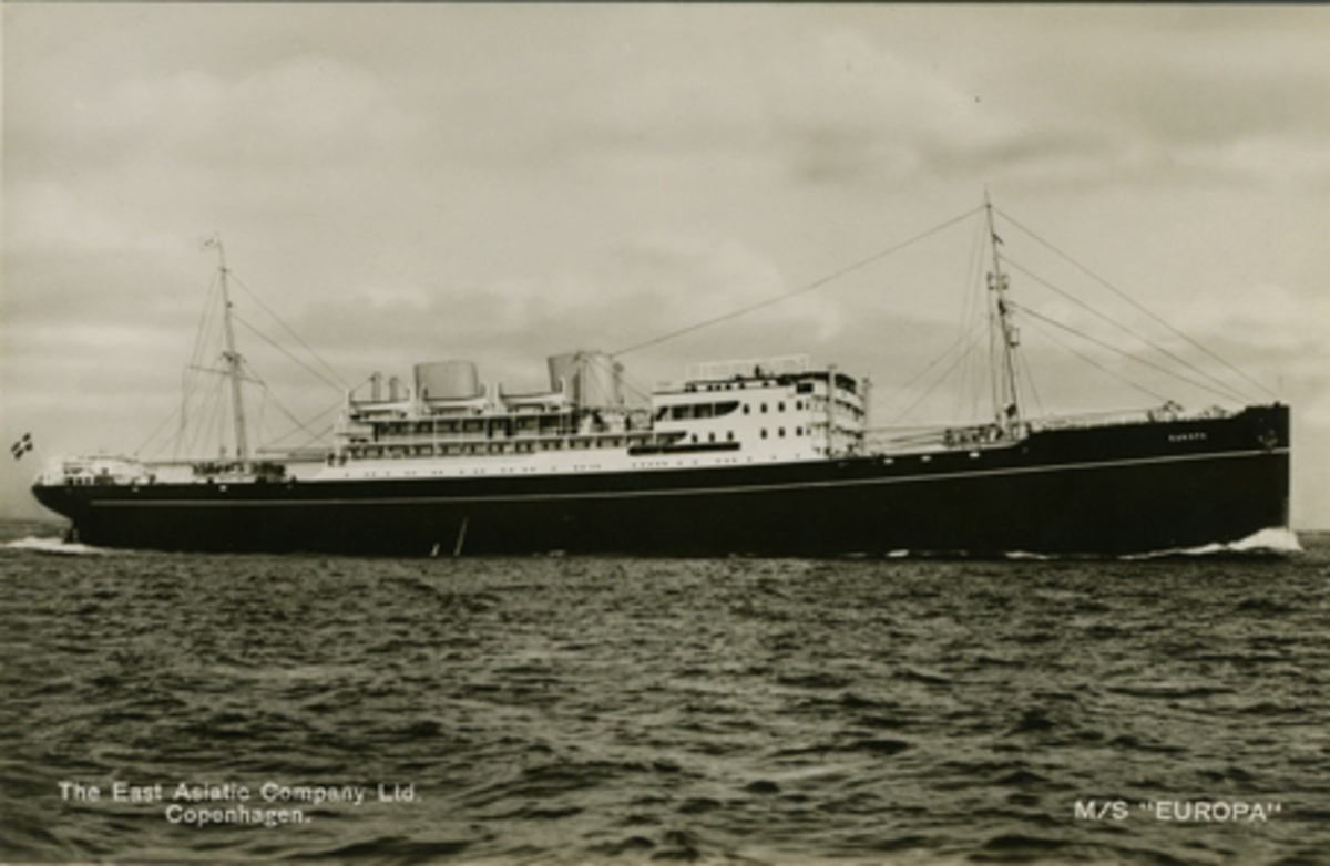 Postcard. The East Asiatic Company Ltd. Copenhagen M/S Europa
