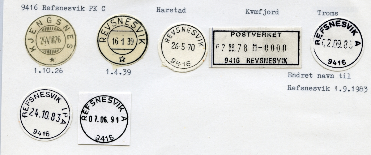 Stempelkatalog 9416 Refsnesvik (Kjengsnes), Harstad, Kvæfjord, Troms