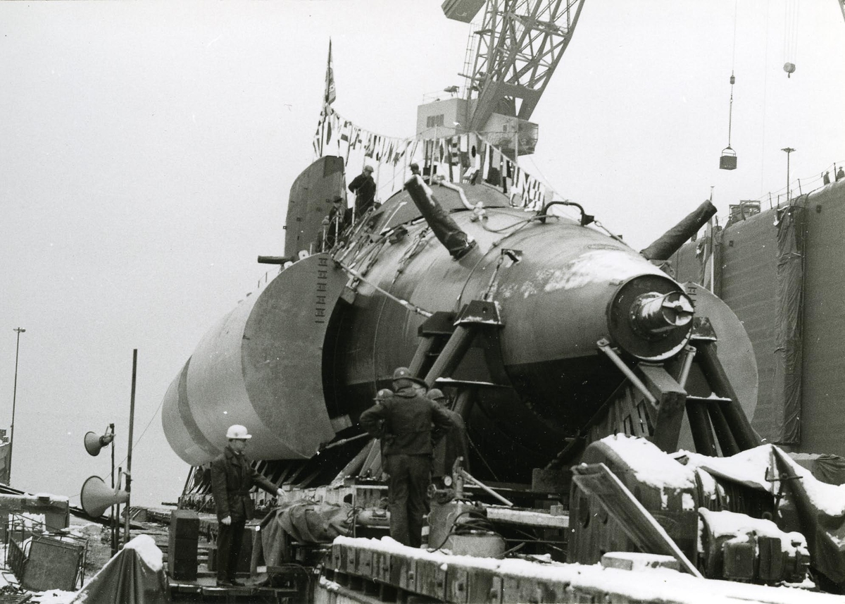 Foto från ubåten SjöormenÂ´s sjösättning.