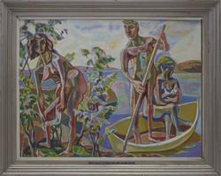 Familien i båten [Oljemaleri]