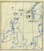 'Bilder till artikel om häxkrabba: ::  :: Utbredningskarta Norge, Storbritannien, Irland Figur 4 med olika årtal? ::  :: Ingår i serie med fotonr. 5100:1-4.'