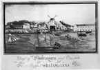 'Bildtext: ''Bild 372. Vädersågen i Majorna vid Göteborg omkring 1820.'' Vy med båtar, väderkvarn och hus. Träindustri. ::  :: Fotonr. 7046:354-368 indelade som ''Virkesförädling, virkets användning.'' Ingår i serie med fotonr. 7046:1-383, 7047:1-33 och 7048:1-67 med bilder från  Länsjägmästare John Lindners bildarkiv.'